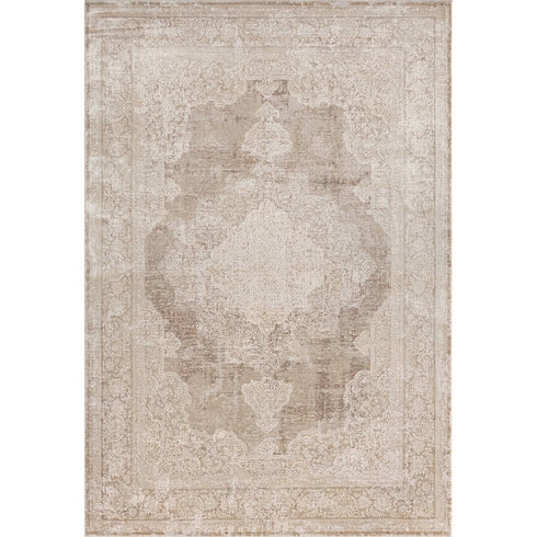 4' X 6' Beige and Gray Medallion Area Rug